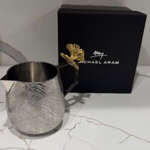 Michael Aram Textured Silver Butterfly Ginkgo Creamer w/Gold bronze Handle